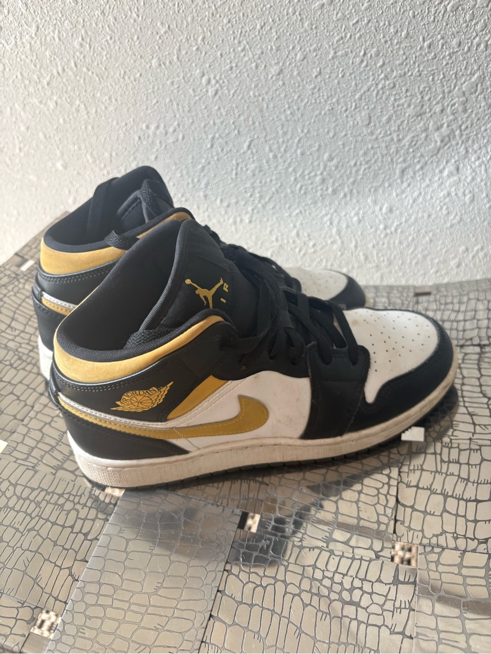 Nike Air Jordan 1 Mid Men’s Sneakers - Black, White & Gold